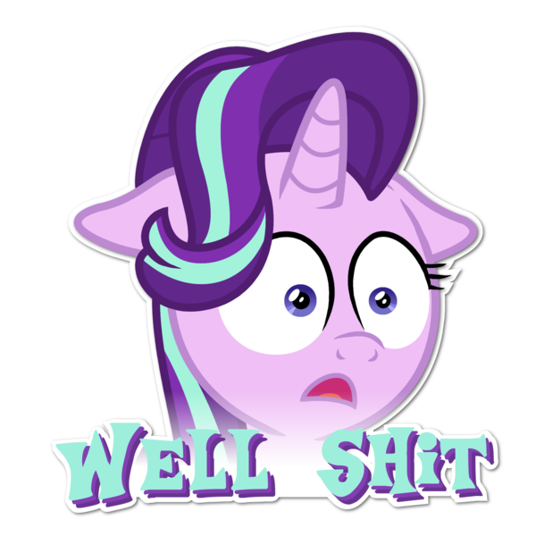 Size: 1700x1700 | Tagged: safe, artist:ljdamz1119, derpibooru import, starlight glimmer, pony, unicorn, marks for effort, faic, female, floppy ears, i mean i see, mare, open mouth, outline, reaction image, simple background, solo, sticker, surprised, text, transparent background, vulgar, well shit