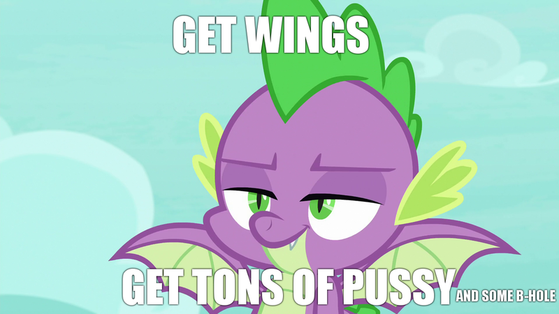 Size: 1280x720 | Tagged: caption, derpibooru import, dragon, edit, edited screencap, female, male, molt down, questionable, screencap, smiling, smirk, solo, spike, spike gets all the mares, spike gets all the stallions, straight, winged spike