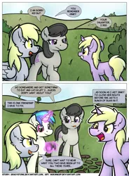 Size: 1400x1900 | Tagged: safe, artist:moemneop, derpibooru import, derpy hooves, dinky hooves, octavia melody, vinyl scratch, pony, comic:shifting changelings lies and truths, comic, glasses, magic
