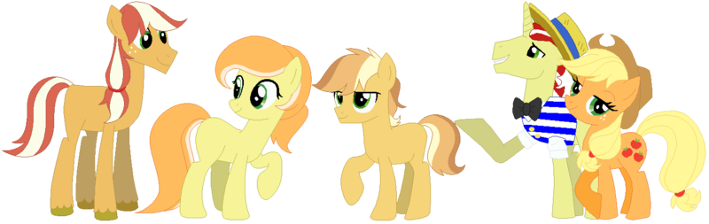 Size: 1440x456 | Tagged: applejack, artist:margaretlovez, derpibooru import, family, female, flim, flimjack, male, offspring, parent:applejack, parent:flim, parents:flimjack, safe, shipping, simple background, straight, transparent background