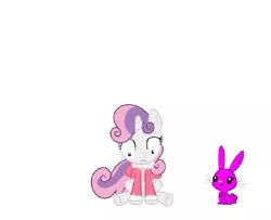 Size: 829x672 | Tagged: safe, artist:theinflater19, derpibooru import, sweetie belle, oc, oc:rosie bunny, series:sweetie balloon, image, png, stomach growl