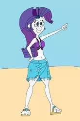 Size: 1569x2377 | Tagged: safe, artist:hunterxcolleen, derpibooru import, rarity, human, equestria girls, equestria girls series, beach, belly button, bikini, bikini top, clothes, dancing, feet, humanized, sandals, sarong, solo, swimsuit