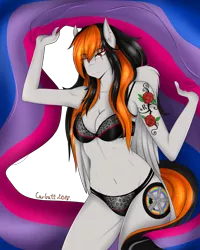 Size: 4000x5000 | Tagged: absurd resolution, anthro, anthro oc, artist:cannoncar, belly button, bisexual, bisexual pride flag, black underwear, bra, breasts, clothes, derpibooru import, eye scar, female, frilly underwear, mare, oc, oc:cannon car, one eye closed, panties, pegasus, pride, pride flag, pride month, ribbon, scar, simple background, smiling, solo, solo female, suggestive, tattoo, transparent background, underwear, unofficial characters only, wink
