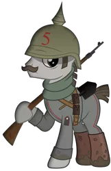 Size: 1948x3000 | Tagged: safe, artist:brony-works, derpibooru import, part of a set, oc, pony, boots, facial hair, german, gun, male, military, military uniform, moustache, mud, pickelhaube, rifle, shoes, shovel, simple background, solo, stallion, transparent background, vector, weapon, world war i