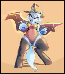 Size: 1400x1600 | Tagged: anthro, artist:mtcerber, clothes, costume, derpibooru import, safe, socks, solo, thigh highs, trixie, unguligrade anthro