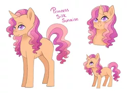 Size: 1024x755 | Tagged: safe, artist:kittii-kat, derpibooru import, oc, oc:silk sunrise, pony, unicorn, female, mare, offspring, parent:princess cadance, parent:sunburst, parents:sundence, simple background, solo, white background