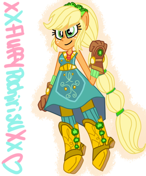 Size: 1024x1229 | Tagged: safe, artist:xxfluffypachirisuxx, derpibooru import, applejack, equestria girls, legend of everfree, clothes, crystal guardian, dress, geode of super strength, ponied up, simple background, solo, transparent background