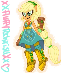 Size: 1024x1229 | Tagged: safe, artist:xxfluffypachirisuxx, derpibooru import, applejack, equestria girls, legend of everfree, clothes, crystal guardian, dress, geode of super strength, ponied up, simple background, solo, transparent background