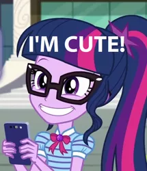 Size: 620x720 | Tagged: safe, derpibooru import, sci-twi, twilight sparkle, equestria girls, adorkable, captain obvious, cute, dork, image macro, meme, mobile phone, obvious, phone, smartphone, solo, truth, twiabetes