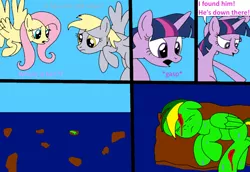 Size: 1018x701 | Tagged: alicorn, artist:didgereethebrony, bleeding, blood, comic, comic:wreck of the renaissance, debris, derpibooru import, derpy hooves, fluttershy, injured, oc, oc:didgeree, ocean, semi-grimdark, twilight sparkle, twilight sparkle (alicorn), wreckage