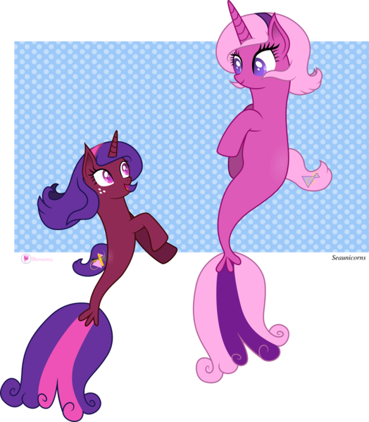 Size: 8946x10249 | Tagged: safe, artist:illumnious, derpibooru import, oc, oc:aura midnight, oc:flares midnight, unofficial characters only, pony, seapony (g4), unicorn, absurd resolution, anatomically incorrect, female, hairband, incorrect leg anatomy, seaponified, simple background, species swap, transparent background, vector