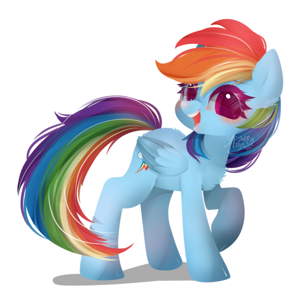 Size: 1200x1200 | Tagged: safe, artist:snow angel, derpibooru import, rainbow dash, pegasus, pony, blushing, butt fluff, chest fluff, colored eyelashes, colored pupils, cute, dashabetes, digital art, dilated pupils, ear fluff, female, looking at you, mare, open mouth, raised hoof, signature, simple background, smiling, solo, transparent background