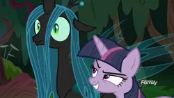 Size: 1920x1080 | Tagged: alicorn, changeling, changeling queen, clone, derpibooru import, discovery family logo, female, former queen chrysalis, interrupted, mean twilight sparkle, mocking, queen chrysalis, safe, screencap, the mean 6, wide eyes