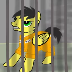 Size: 768x768 | Tagged: safe, artist:thunder burst, derpibooru import, oc, oc:thunder burst, pegasus, pony, clothes, jail, male, prison, prison outfit, prisoner, solo