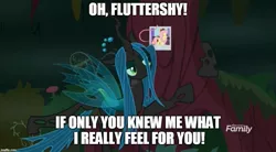 Size: 907x500 | Tagged: safe, derpibooru import, edit, edited screencap, screencap, fluttershy, queen chrysalis, changeling, changeling queen, the mean 6, female, fluttertree, former queen chrysalis, tree