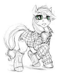 Size: 2438x3058 | Tagged: safe, artist:corevaluesart, derpibooru import, applejack, earth pony, pony, clothes, female, hatless, mare, missing accessory, shirt, simple background, socks, solo, striped socks, white background