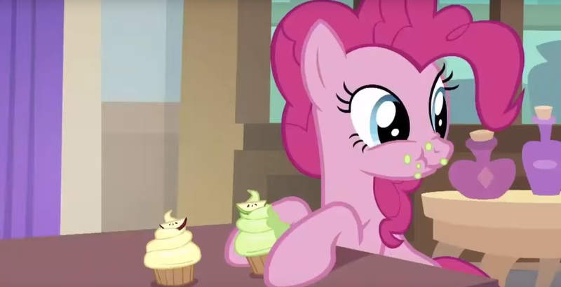 Size: 1660x850 | Tagged: cupcake, derpibooru import, eating, food, pinkie pie, safe, screencap, scrunchy face, the mean 6