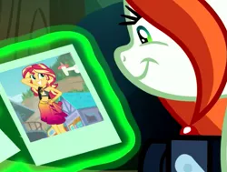 Size: 813x615 | Tagged: safe, derpibooru import, edit, edited screencap, screencap, crackle cosette, queen chrysalis, sunset shimmer, equestria girls, equestria girls series, forgotten friendship, the mean 6, arm behind head, belly button, bikini, camera, chrysalis' picture, clothes, cropped, cute, disguise, disguised changeling, exploitable meme, meme, pose, sarong, sexy, shimmerbetes, skirt, smiling, stomach, sunset selfie, swimsuit