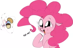 Size: 2532x1649 | Tagged: safe, artist:hattsy, derpibooru import, pinkie pie, earth pony, pony, candy, cookie, cupcake, cute, dialogue, diapinkes, female, food, magic, mare, open mouth, simple background, smiling, solo, telekinesis, white background