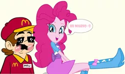 Size: 1024x607 | Tagged: safe, artist:ponysloud99, derpibooru import, pinkie pie, equestria girls, blushing, crack shipping, crossover, female, male, mario, mariopie, shipping, straight