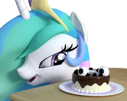 Size: 1098x878 | Tagged: safe, artist:sparkyfox, derpibooru import, princess celestia, pony, 3d, cake, cakelestia, cg, daz studio, female, food, mare, simple background, solo, transparent background