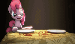 Size: 962x565 | Tagged: semi-grimdark, artist:fishimira, derpibooru import, pinkie pie, earth pony, ghost, pony, 3d, animated, autocannibalism, biting, cannibalism, chewing, dark comedy, dead, death, dishes, eating, eyes closed, eyes on the prize, female, gif, grimderp, grin, gun, gunshot, handgun, hoof hold, hooves, licking, licking lips, mare, not salmon, open mouth, pinkie being pinkie, pinkie physics, plate, ponies eating meat, revolver, shooting, smiling, solo, source filmmaker, suicide, table, tongue out, wat, weapon, wtf