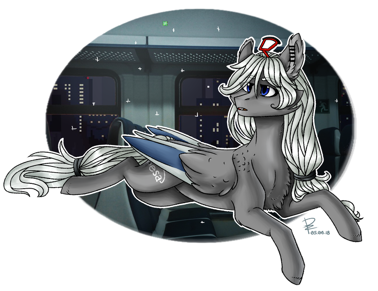 Size: 1891x1461 | Tagged: artist needed, safe, derpibooru import, oc, oc:pesa, ponified, pegasus, pony, pantograph, prone, solo, tram