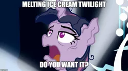 Size: 888x499 | Tagged: safe, derpibooru import, edit, edited screencap, screencap, mean twilight sparkle, alicorn, pony, the mean 6, clone, dying, female, food, ice cream, image macro, mare, meme, open mouth, solo, you know for kids, you ruined everything