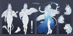 Size: 1280x640 | Tagged: anthro, anthro oc, artist:spartadog, breasts, clothes, cloven hooves, derpibooru import, dress, hoers, leonine tail, oc, oc:valinye, reference sheet, strategically covered, suggestive