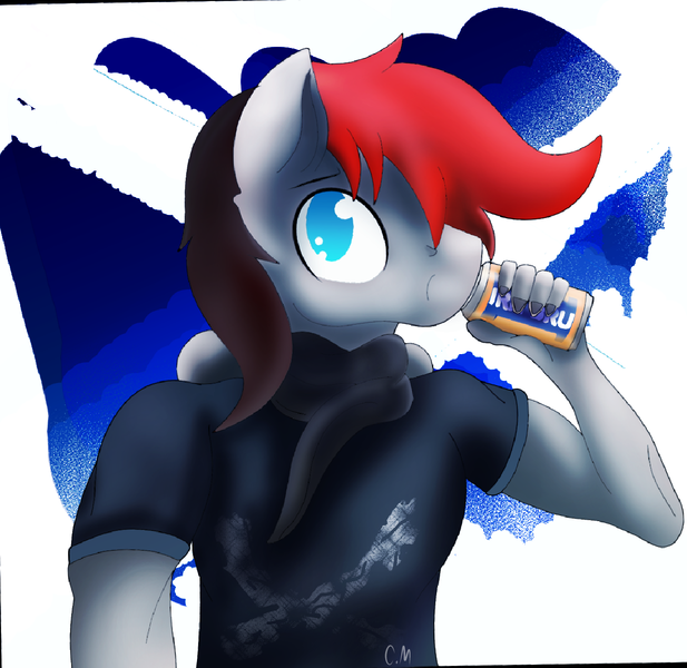 Size: 1262x1228 | Tagged: anthro, anthro oc, artist:chaosmauser, derpibooru import, drinking, flag, irn bru, oc, oc:steelrhythm, safe, scottish, solo