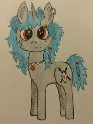 Size: 2448x3264 | Tagged: alternate universe, artist:ice-star-pony, braid, derpibooru import, doodle, ear piercing, earring, fanfic, fanfic art, jewelry, looking at you, messy mane, necklace, next generation, oc, oc:topazora, offspring, parent:king sombra, parent:princess luna, parents:lumbra, piercing, safe, solo, teenager, traditional art, unofficial characters only