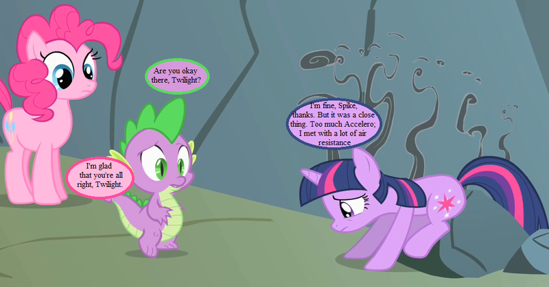 Size: 1008x528 | Tagged: safe, derpibooru import, edit, edited screencap, screencap, pinkie pie, spike, twilight sparkle, dragon, earth pony, pony, unicorn, feeling pinkie keen, accelero, comic, cropped, female, male, mare, screencap comic, singed, speech bubble, text, trio, unicorn twilight