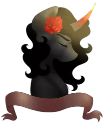 Size: 2834x3401 | Tagged: safe, artist:kisaradoesart16, derpibooru import, king sombra, pony, unicorn, banner, bust, eyes closed, female, femboy, flower, flower in hair, flowing mane, male, mare, rose, simple background, solo, stupid sexy sombra, transparent background