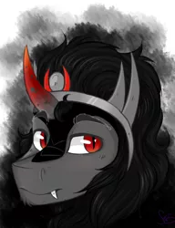 Size: 2000x2600 | Tagged: adorasexy, artist:allisonbacker, bust, curved horn, cute, cute little fangs, derpibooru import, eyebrows, fangs, flowing mane, handsome, king sombra, looking at you, safe, sexy, sideburns, solo, sombradorable, stupid sexy sombra
