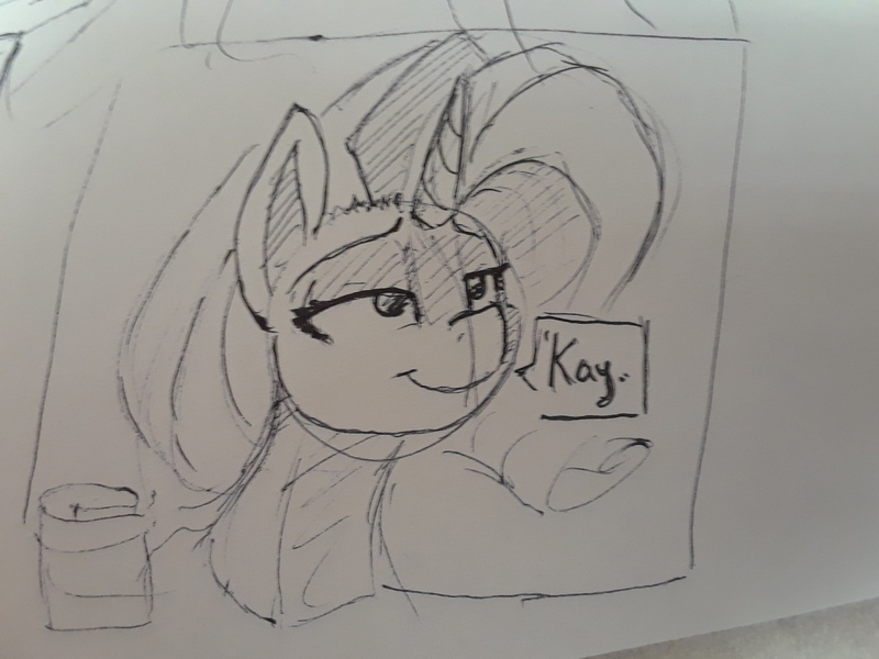 Size: 2576x1932 | Tagged: safe, artist:post-it, derpibooru import, rarity, pony, unicorn, bust, female, lidded eyes, mare, sketch, smiling, solo, traditional art