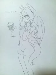 Size: 1982x2643 | Tagged: adorasexy, alicorn, alicorn oc, alternate version, anthro, anthro oc, artist:batponypumpkinec, big breasts, breasts, clothes, cute, derpibooru import, looking at you, nipples, nudity, oc, oc:princessflora, sexy, socks, suggestive, traditional art, unofficial characters only