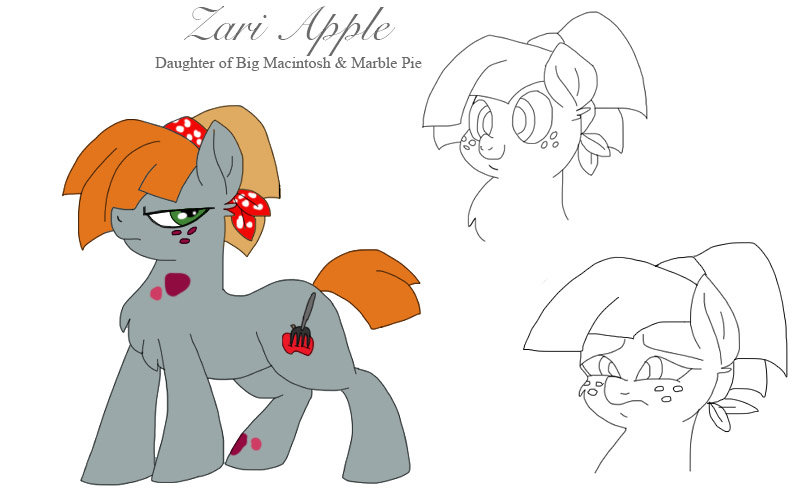 Size: 800x500 | Tagged: safe, artist:zee-stitch, derpibooru import, oc, oc:zari apple, unofficial characters only, earth pony, pony, chest fluff, female, freckles, mare, offspring, parent:big macintosh, parent:marble pie, parents:marblemac, simple background, solo, white background