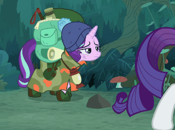 Size: 360x268 | Tagged: safe, derpibooru import, edit, edited screencap, screencap, rarity, starlight glimmer, pony, unicorn, the mean 6, animated, backpack, cropped, directed by michael bay, explosion, falling, female, gif, hilarious, mare, metal slug, spontaneous combustion