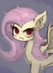 Size: 460x633 | Tagged: safe, artist:kei05, derpibooru import, fluttershy, bat pony, female, flutterbat, looking at you, mare, race swap, scowl, simple background, solo, species swap