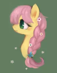 Size: 394x509 | Tagged: safe, artist:kei05, derpibooru import, fluttershy, pegasus, pony, alternate hairstyle, female, flower, flower in hair, mare, simple background, solo