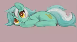 Size: 770x421 | Tagged: safe, artist:kei05, derpibooru import, lyra heartstrings, pony, unicorn, female, looking at you, lying down, mare, simple background, solo