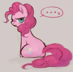 Size: 713x704 | Tagged: safe, artist:kei05, derpibooru import, pinkie pie, earth pony, pony, ..., female, looking at you, looking back, looking back at you, mare, simple background, solo, unamused