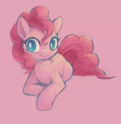 Size: 500x514 | Tagged: safe, artist:kei05, derpibooru import, pinkie pie, earth pony, pony, female, looking at you, mare, pink background, simple background, solo