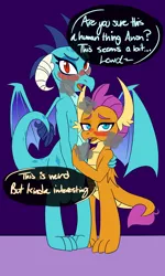 Size: 646x1080 | Tagged: suggestive, artist:niggerdrawfag, derpibooru import, princess ember, smolder, dragon, bedroom eyes, blushing, claws, dragon wings, dragoness, fangs, female, horns, implied anon, implied penis, looking at you, open mouth, speech bubble, wings