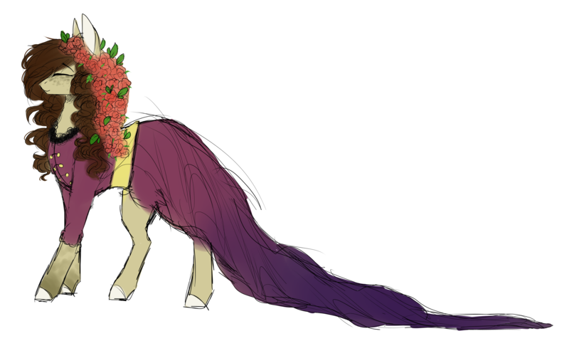 Size: 4267x2557 | Tagged: safe, artist:crazllana, derpibooru import, oc, oc:riana, earth pony, pony, clothes, dress, female, flower, flower in hair, mare, simple background, solo, transparent background