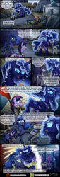 Size: 1000x2955 | Tagged: safe, artist:bonaxor, derpibooru import, discord, princess luna, twilight sparkle, twilight sparkle (alicorn), oc, oc:prince rigel, oc:princess dream, oc:sebastian, alicorn, bat pony, gryphon, pony, comic:journey to the lunar republic, bandage, comic, male, stallion