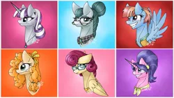 Size: 1267x715 | Tagged: safe, artist:melonseed11, derpibooru import, cloudy quartz, cookie crumbles, pear butter, posey shy, twilight velvet, windy whistles, pony, bust, female, floppy ears, mom six, portrait