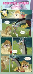 Size: 1919x4338 | Tagged: safe, artist:estories, derpibooru import, discord, oc, oc:alice goldenfeather, draconequus, pegasus, pony, comic:find yourself, adult blank flank, comic, female, mare