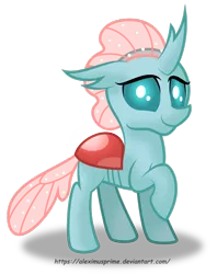 Size: 1024x1290 | Tagged: artist:aleximusprime, changedling, changeling, derpibooru import, female, ocellus, raised hoof, safe, season 8, simple background, smiling, solo, spoiler:s08, transparent background