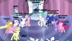 Size: 600x338 | Tagged: alicorn, alicorn pentarchy, applejack, derpibooru import, drama, edit, edited screencap, faust, female, flurry heart drama, fluttershy, implied baby abuse, implied miscarriage, mane six, mother, my ears, pinkie pie, princess cadance, princess celestia, princess flurry heart, princess luna, rainbow dash, rarity, safe, salty, screencap, shining armor, soundwave, spike, starlight glimmer, swearing, the crystalling, twilight sparkle, twilight sparkle (alicorn), vulgar, wtf, yell